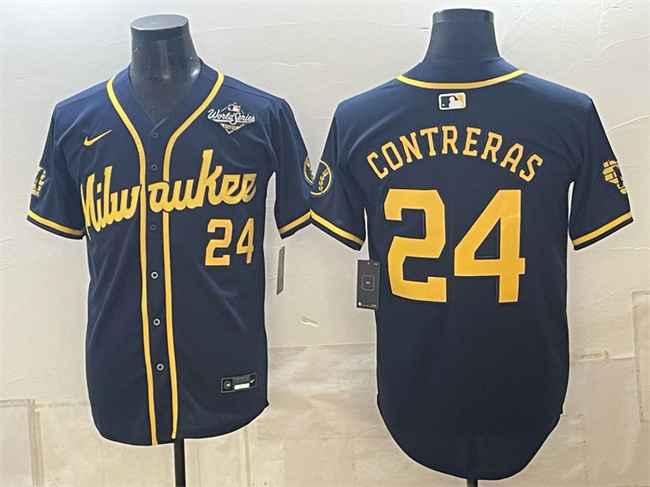 Men's Navy Milwaukee Brewers #24 William Contreras 2026 World Series Limited Stitched Baseball Jersey